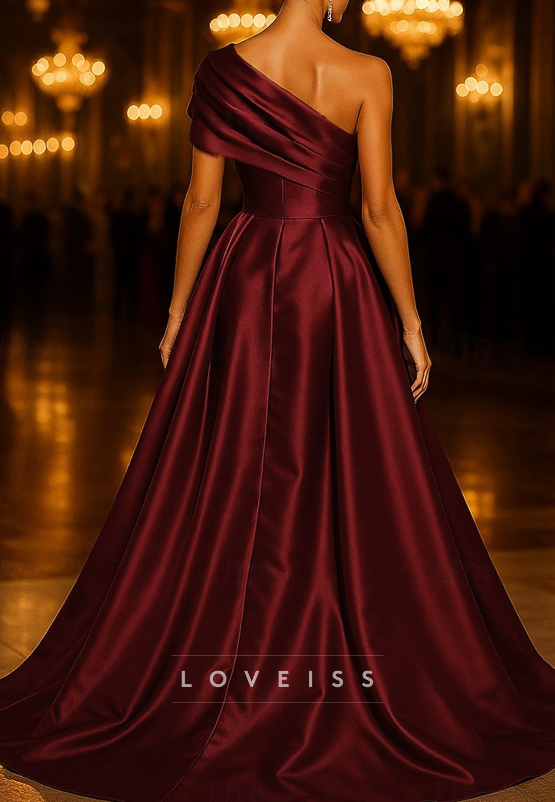 Evening Gown  One Shoulder Formal Wedding Stretch Satin with Ruched Overskirt