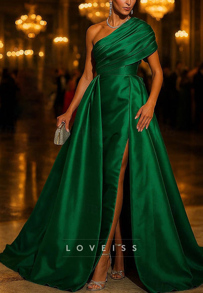 Evening Gown  One Shoulder Formal Wedding Stretch Satin with Ruched Overskirt