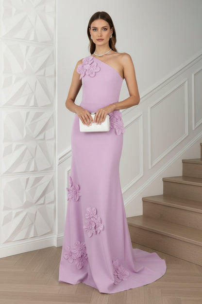 One Shoulder Appliques Mermaid Evening Dress