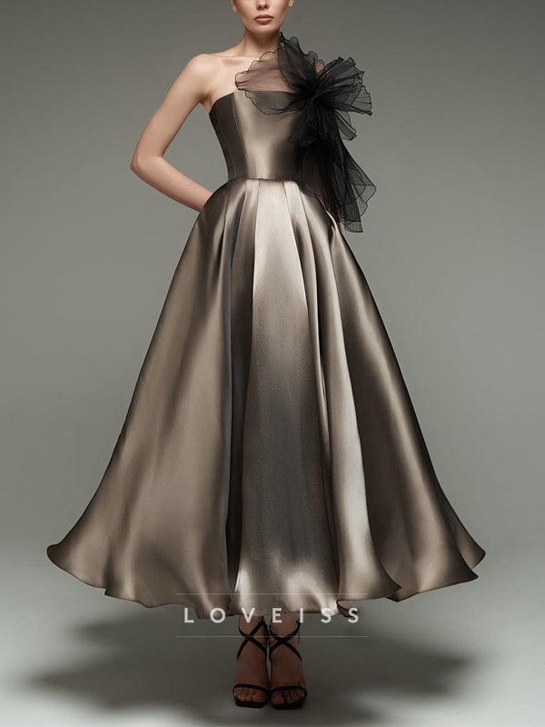 Champagne Strapless Satin Maxi Dress