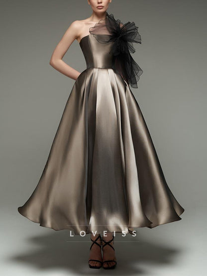 Champagne Strapless Satin Maxi Dress