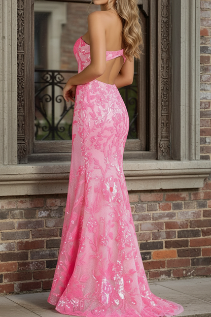 One-Shoulder Neon Sequin Long Prom Dress