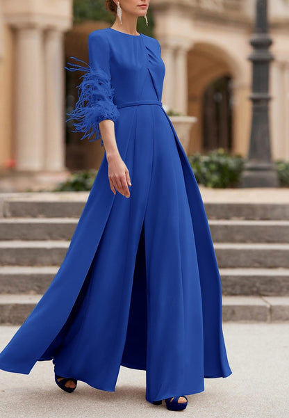 Jumpsuit Formal Wedding Mother of the Bride Elegant Vintage Floor Length Stretch Chiffon Half Sleeve