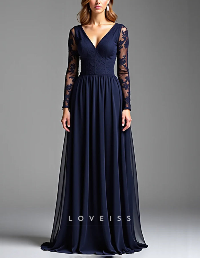 Solid Color A-line Formal Floor-length Long Sleeve Satin Ribbon Bow Maxi Dress