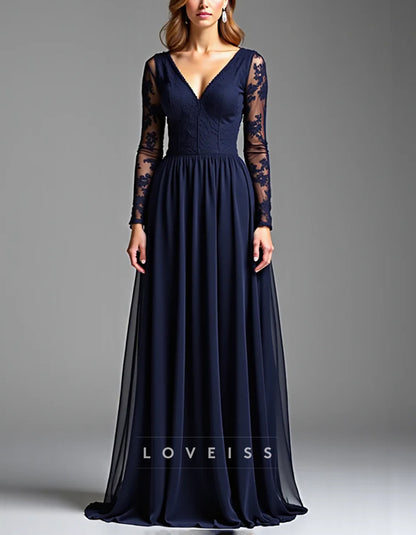 Solid Color A-line Formal Floor-length Long Sleeve Satin Ribbon Bow Maxi Dress