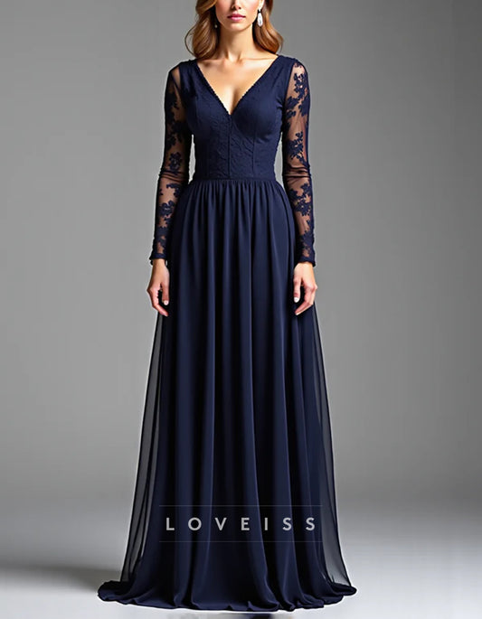 Solid Color A-line Formal Floor-length Long Sleeve Satin Ribbon Bow Maxi Dress