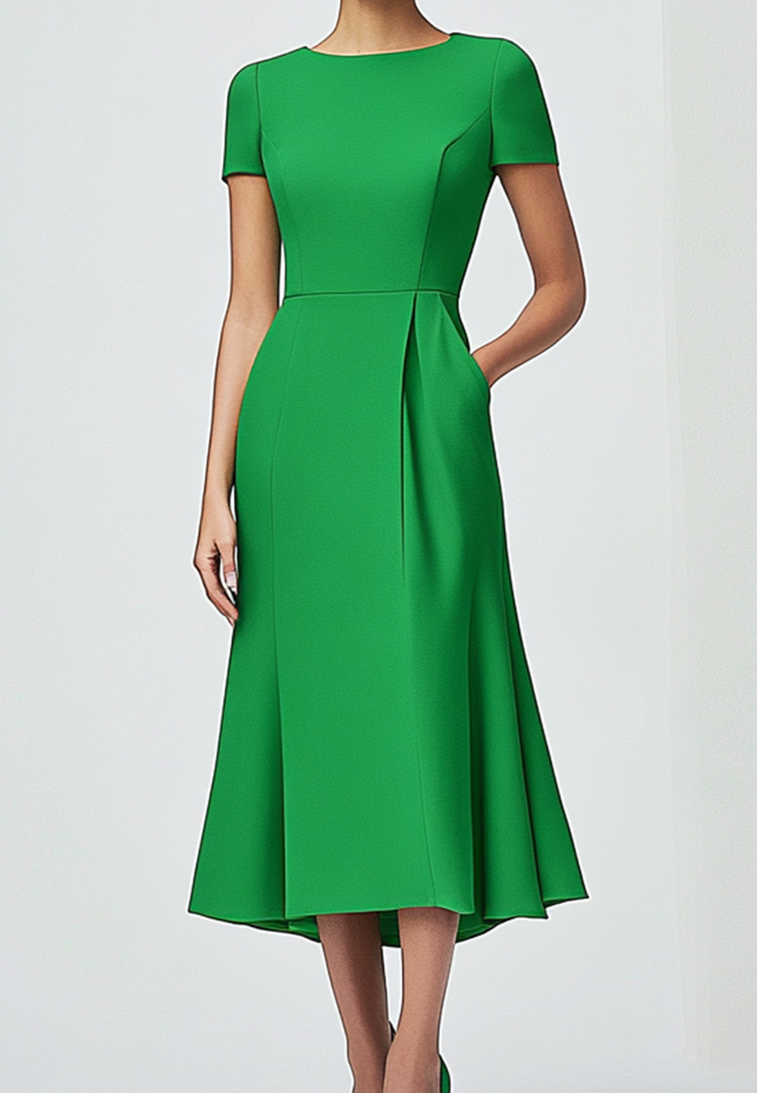 Formal Work Green A-Line Dress Short Sleeves Flared Dress