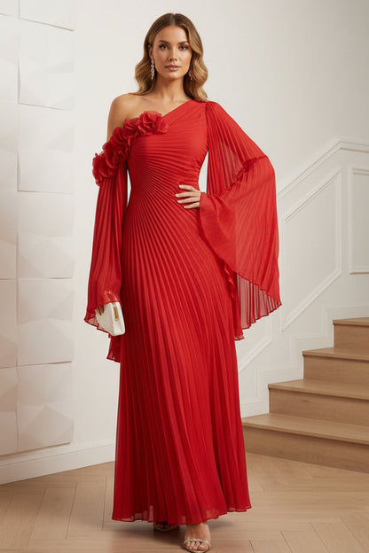 Chiffon A-Line One Shoulder Pleated Formal Dresses