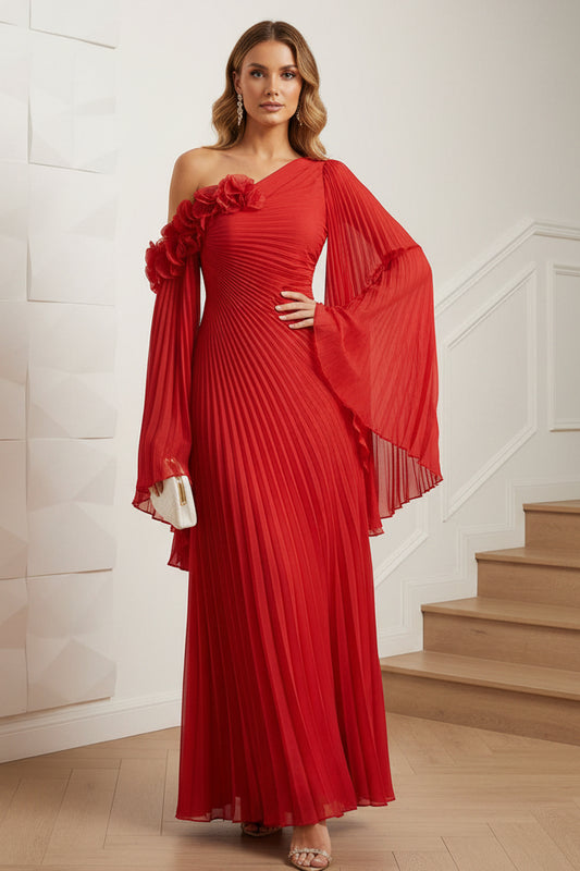 Chiffon A-Line One Shoulder Pleated Formal Dresses