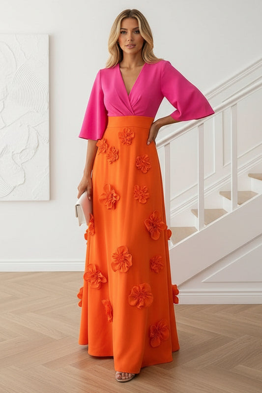 A-Line V Neck 3D Flowers Formal Dresses