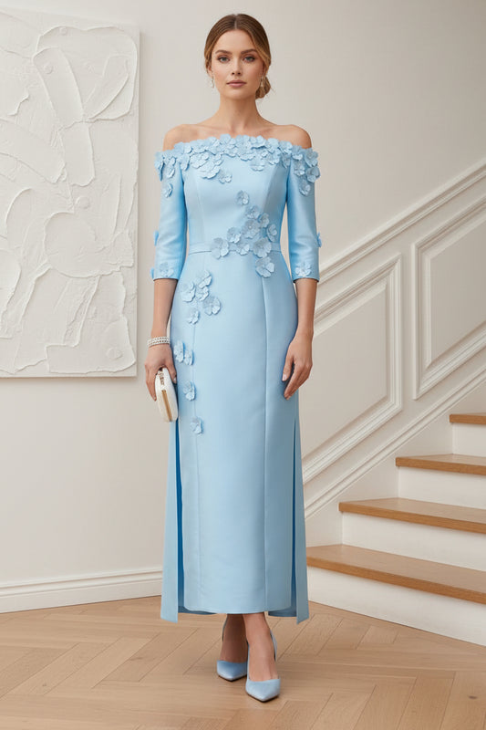Satin A-Line Off the Shoulder Formal Dresses with 3D Flowers