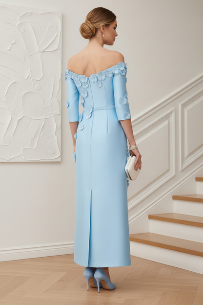 Satin A-Line Off the Shoulder Formal Dresses with 3D Flowers