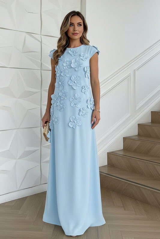 A-Line Crew Neck 3D Flowers Formal Dresses
