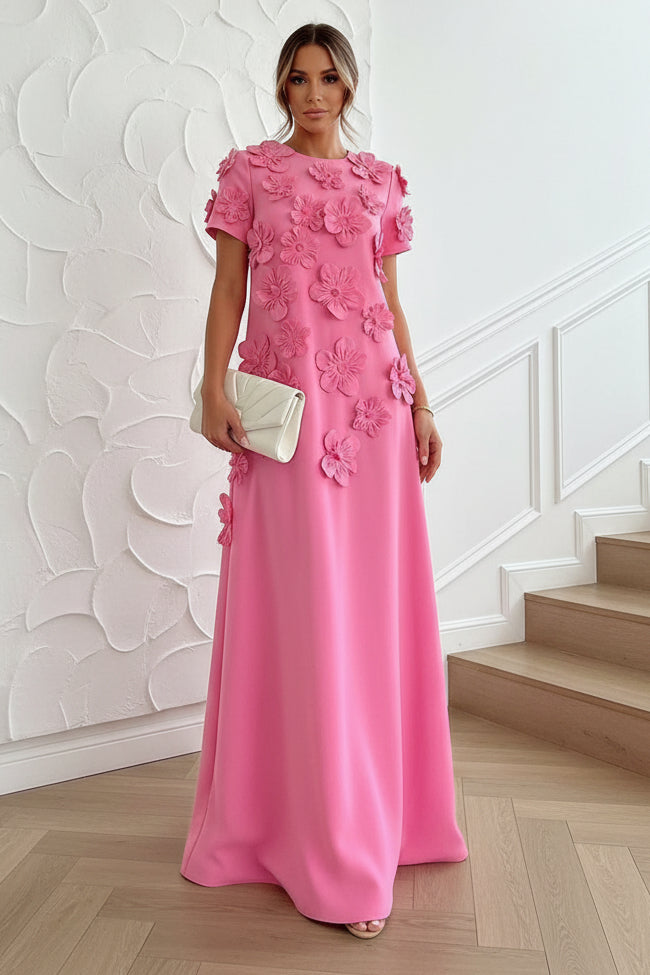 A-Line Crew Neck 3D Flowers Formal Dresses