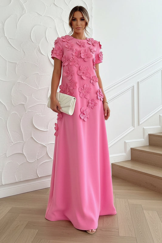 A-Line Crew Neck 3D Flowers Formal Dresses