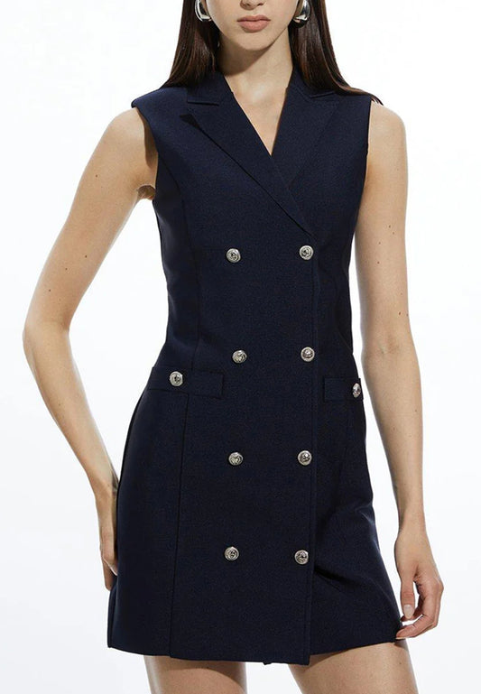 Gloria White Mini Blazer Sheath Sleeveless Button Short Work Dress