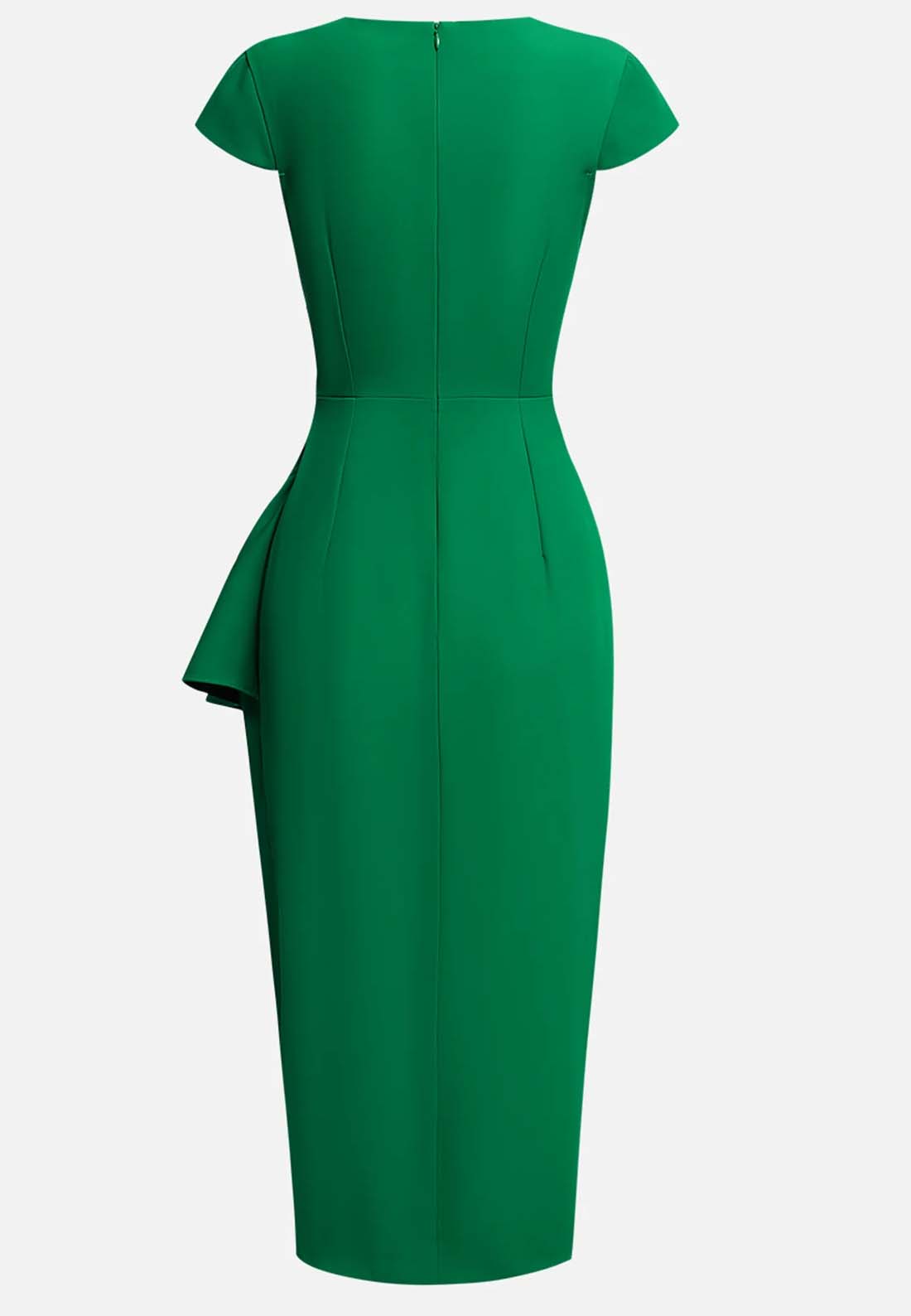 Green Cowl Neck Ruched Cap Sleeve Sheath Midi Dress Loveiss Green Cowl Neck Ruched Cap Sleeve Sheath Midi Dress Loveiss
