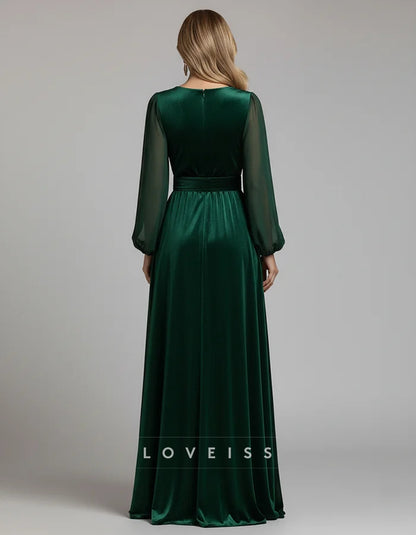 Green V-neck Velvet Maxi Dress