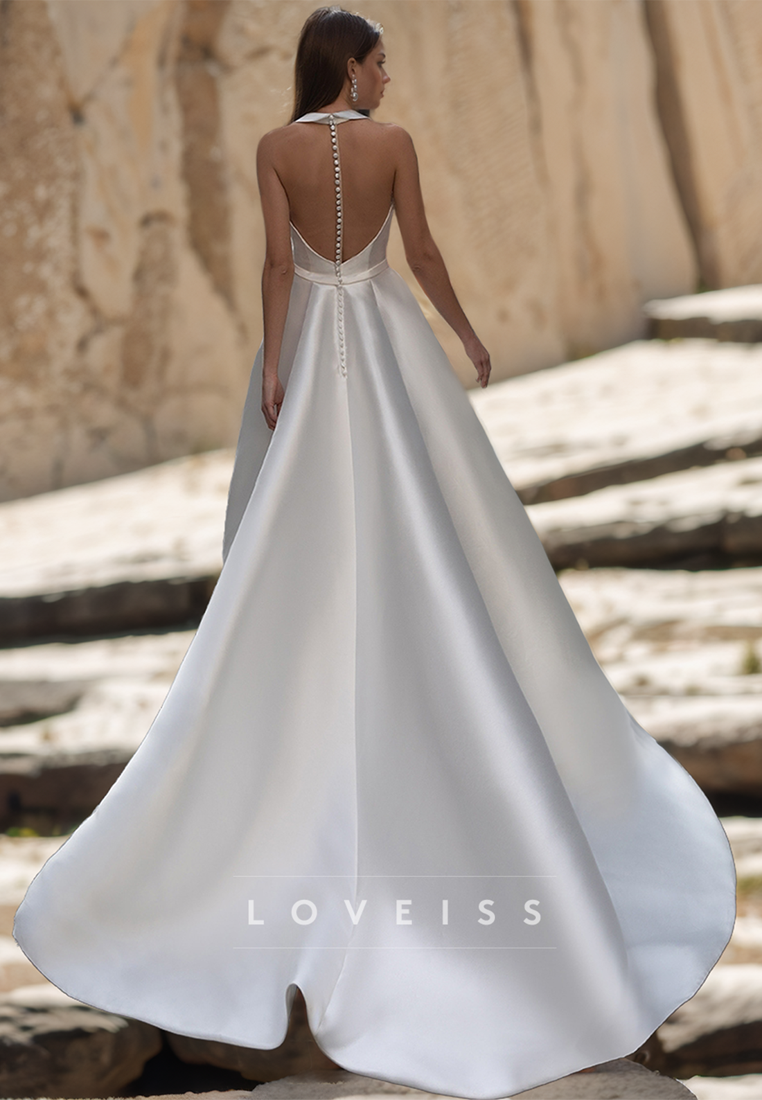 V-Neck Sleeveless Sleek Pleated Satin A-Line Simple Wedding Dress