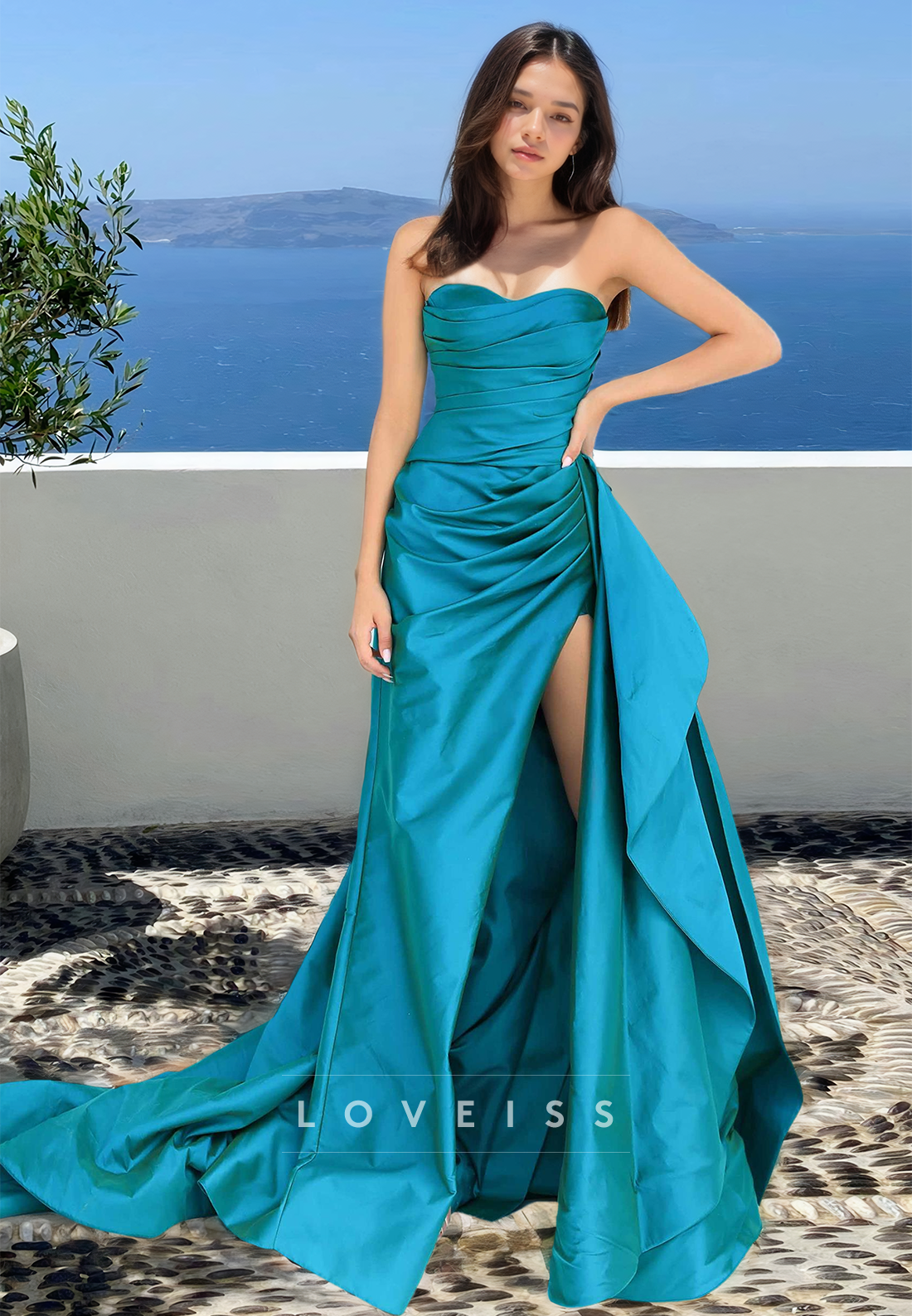 Straight Across Sleeveless Ruffled Sheath Prom Dress