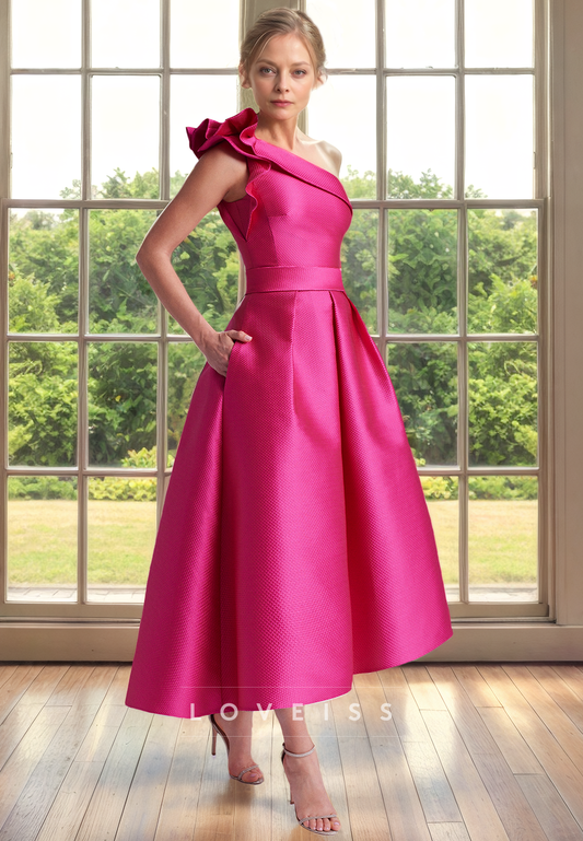 One Shoulder Sleeveless Pleated A-Line Mother of Bride Dress