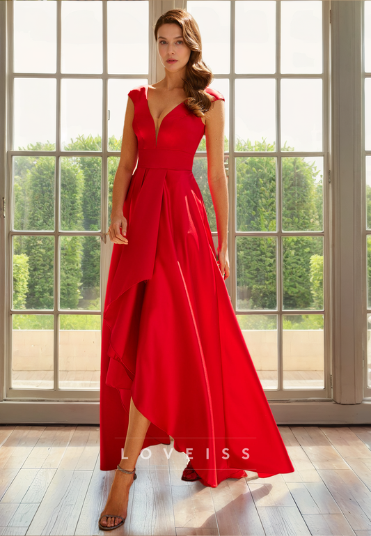 V-Neck Sleeveless Pleated A-Line Mother of Bride Dress Cocktail Dress