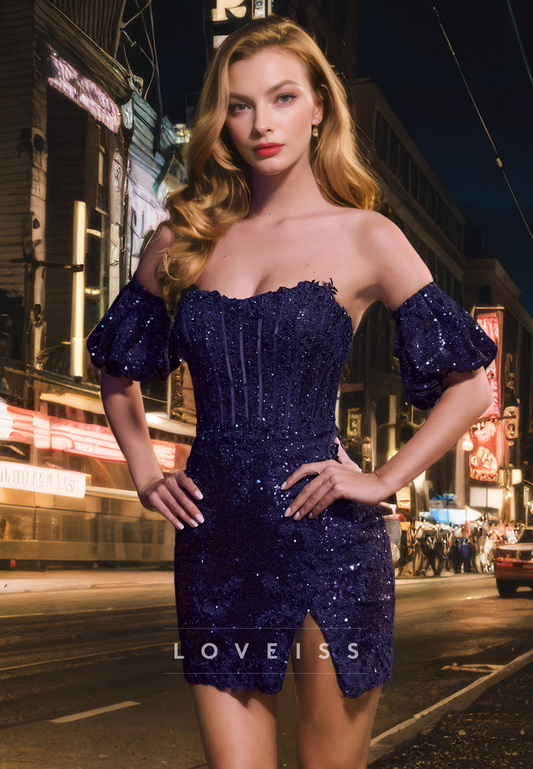 Strapless Off Shoulder Appliques Sequins Fitted Party Homecoming Dress