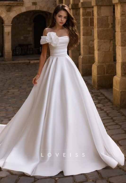 Off-Shoulder Sleeveless Pleated A-Line Wedding Dress