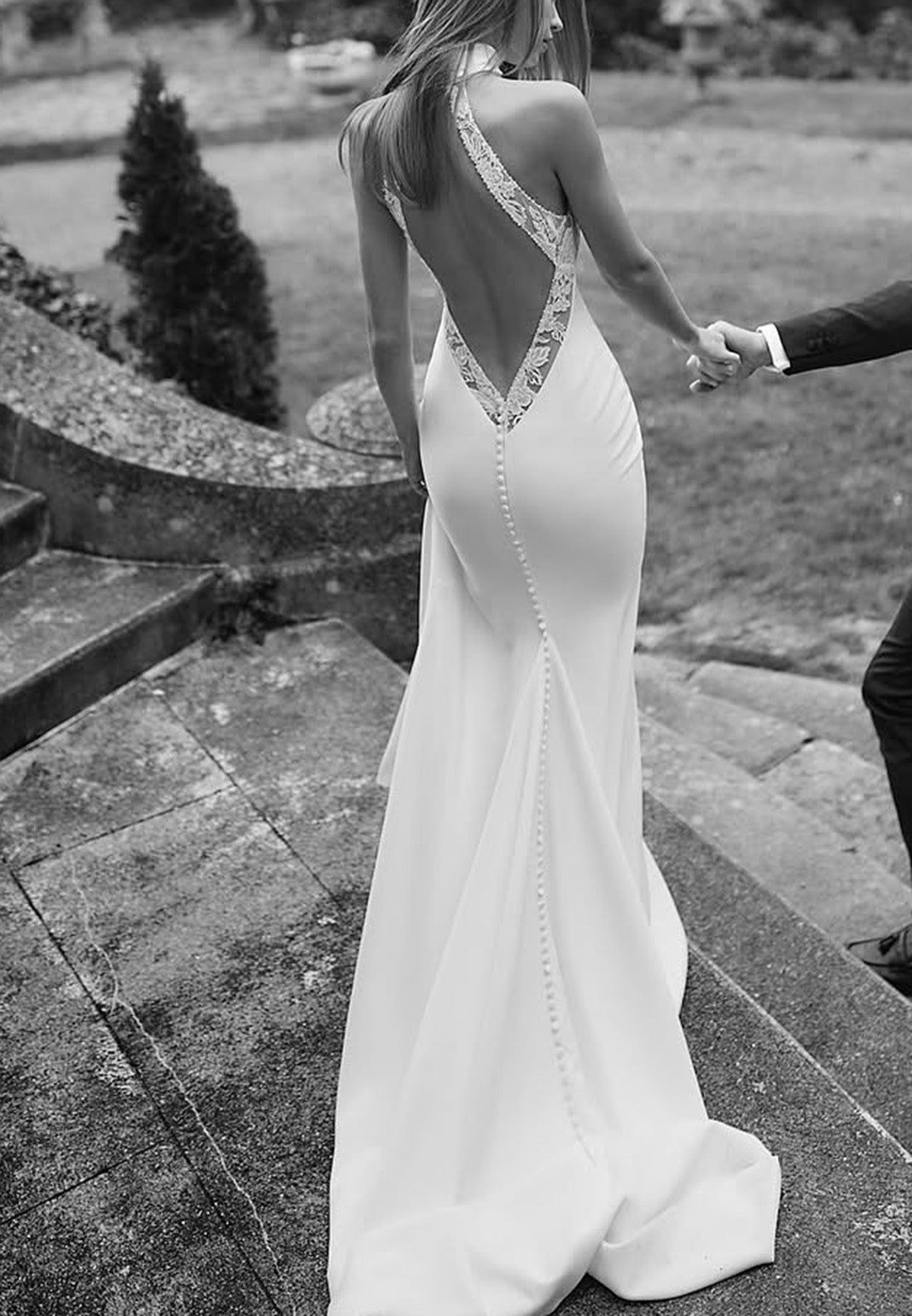 Halter Backless Appliques Mermaid Beach Wedding Dress