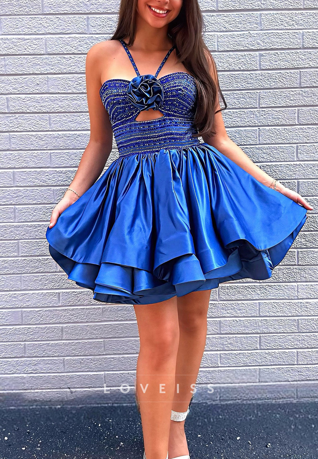 Halter Beaded Pleated A-Line Short Homecoming Dress