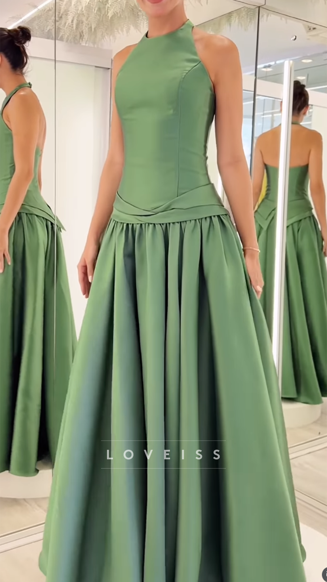 Halter Satin Sleeveless A-Line Evening Dress