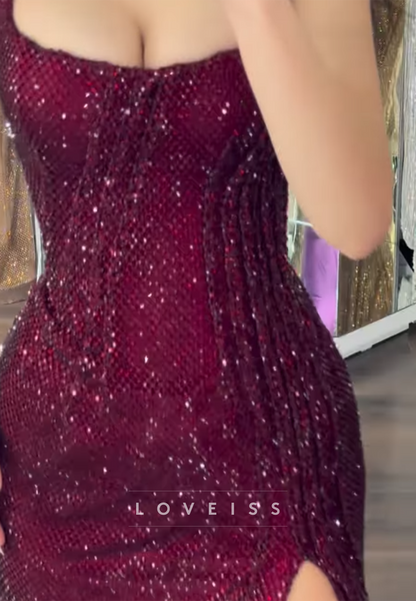 Halter Scoop Straps Beaded Embroidery Sparkly Sheath Prom Dress