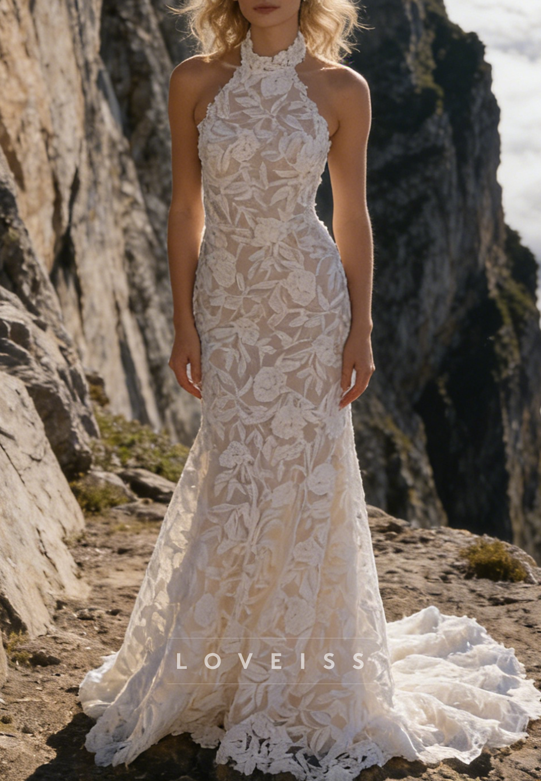 Halter Sleeveless Appliques Mermaid Wedding Dress