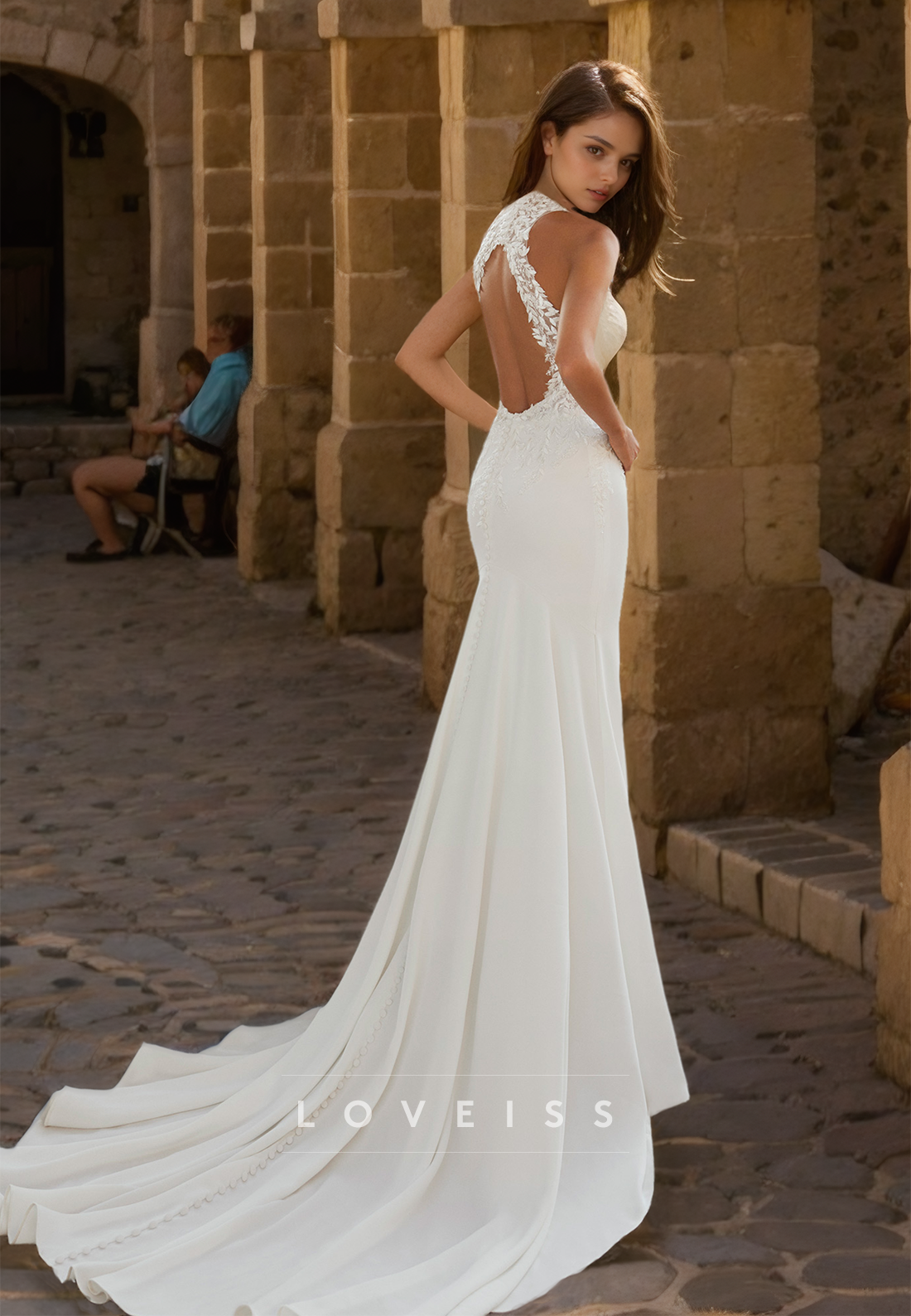 Halter Sleeveless Appliques Sleek Mermaid Wedding Dress