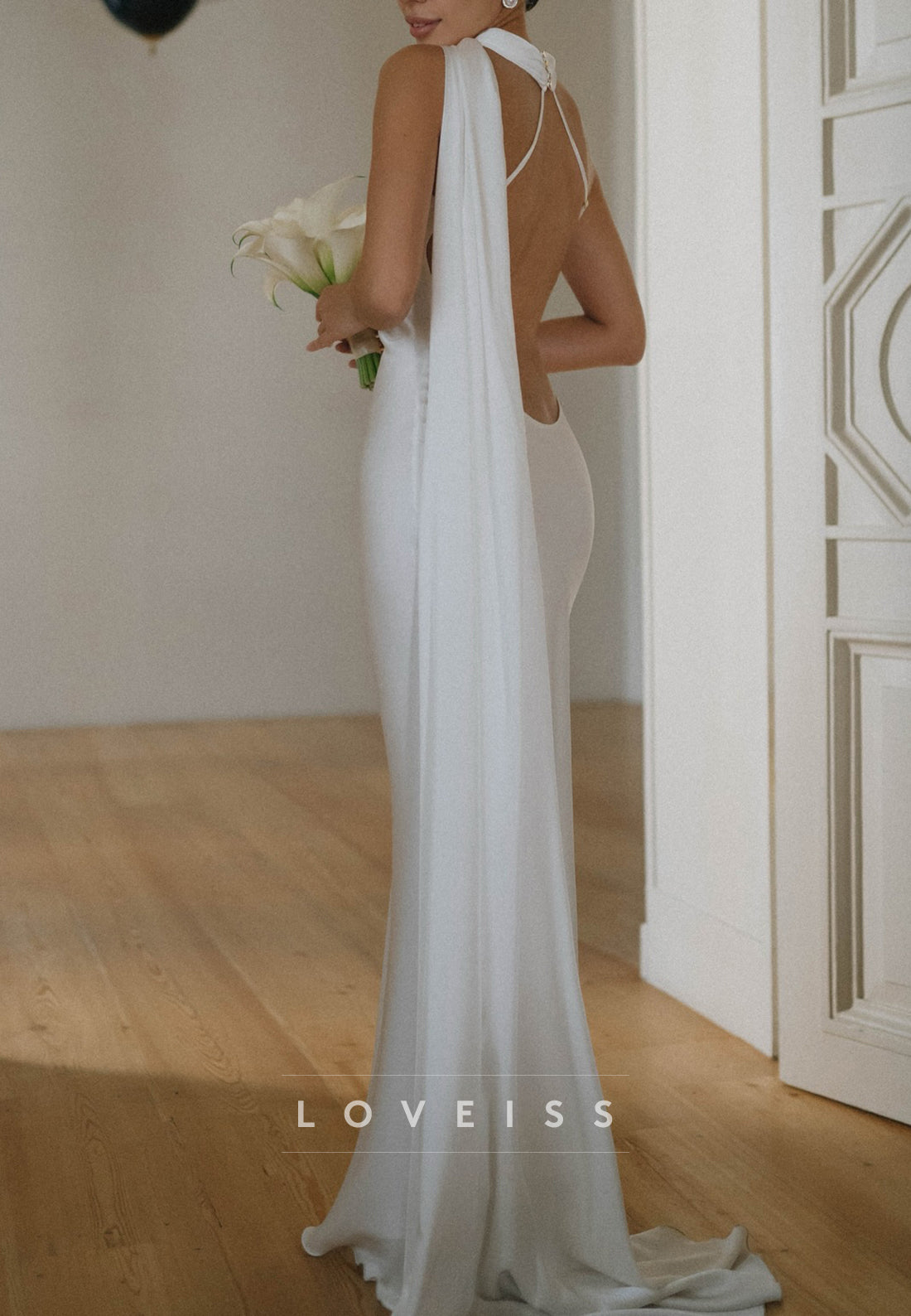 Halter Sleeveless Backless Sleek Mermaid Beach Wedding Dress