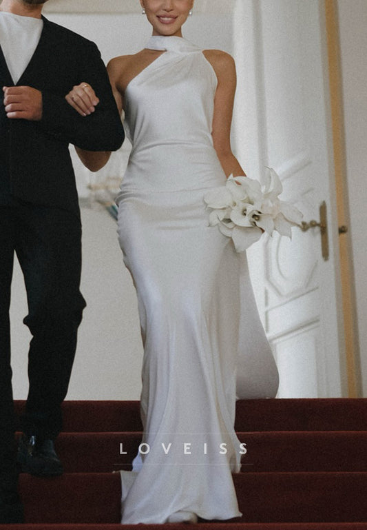 Halter Sleeveless Backless Sleek Mermaid Beach Wedding Dress