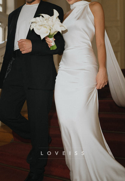 Halter Sleeveless Backless Sleek Mermaid Beach Wedding Dress