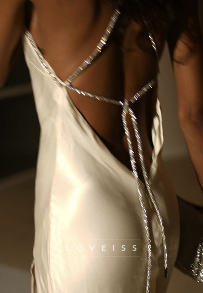 Halter Sleeveless Backless Sleek Sheath Beach Wedding Dress