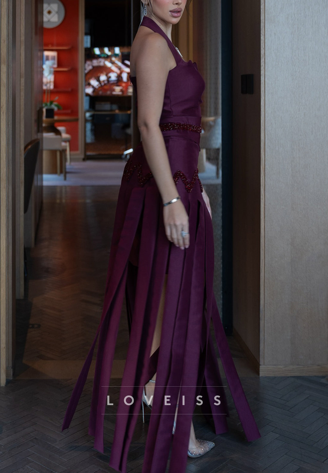 Halter Sleeveless Floor Length A-Line Evening Dress