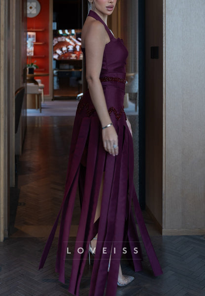 Halter Sleeveless Floor Length A-Line Evening Dress