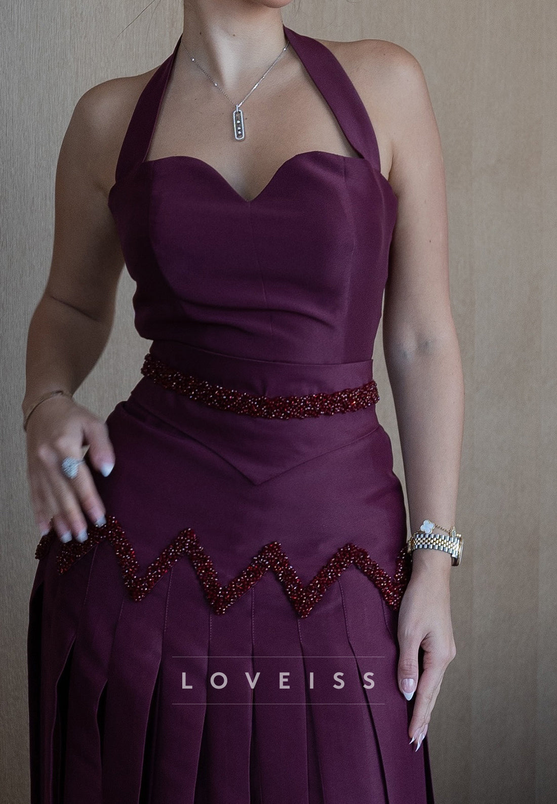 Halter Sleeveless Floor Length A-Line Evening Dress