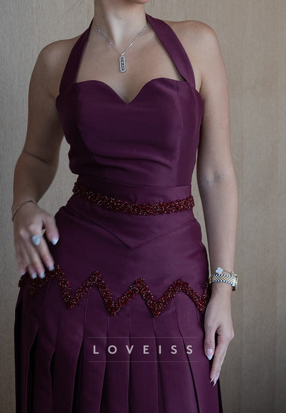 Halter Sleeveless Floor Length A-Line Evening Dress