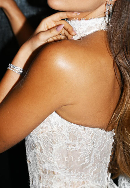 Halter Sleeveless Lace Appliques Sheath Wedding Dress