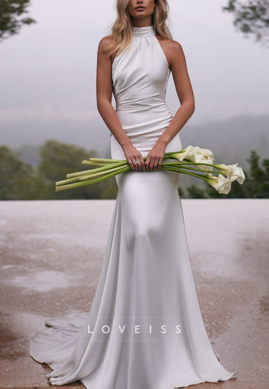 Halter Sleeveless Sleek Fitted Mermaid Beach Wedding Dress