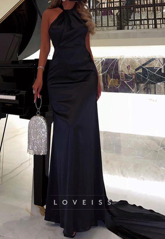 Halter Sleeveless Sleek Fitted Mermaid Evening Dress