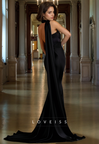 L9016 - One Shoulder Ruched Black Long Mermaid Formal Party Dress