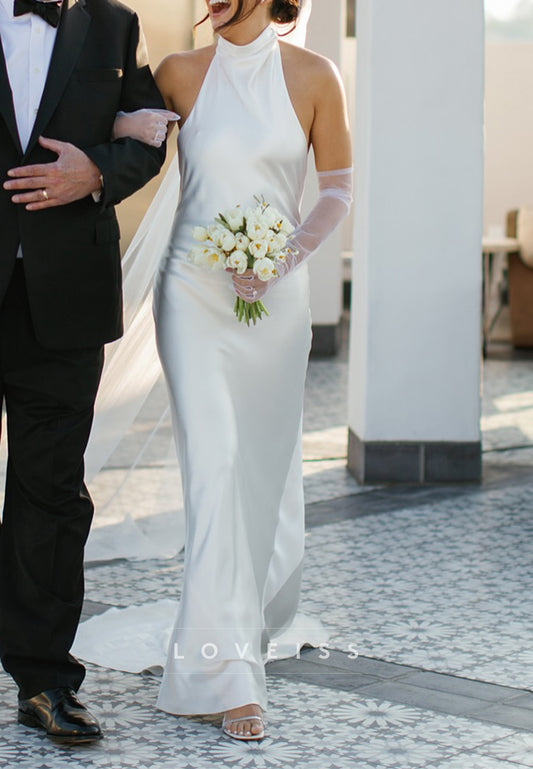Halter Sleeveless Sleek Mermaid Beach Wedding Dress