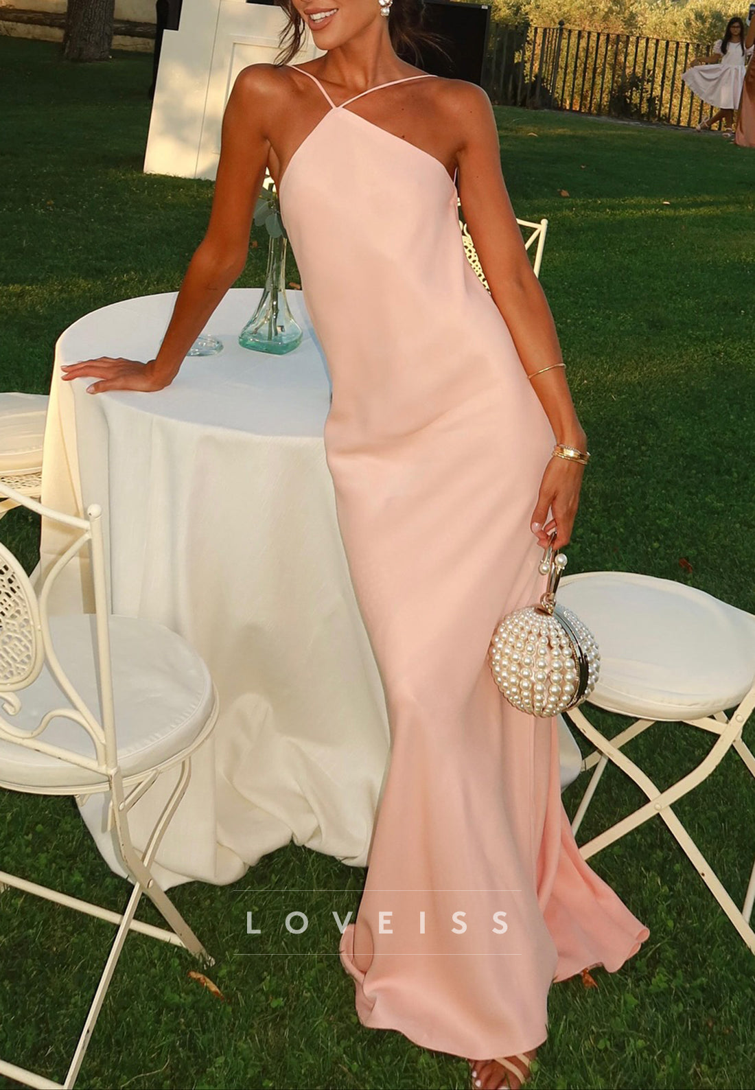 Halter Sleeveless Sleek Sheath Simple Formal Dress