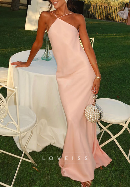 Halter Sleeveless Sleek Sheath Simple Formal Dress