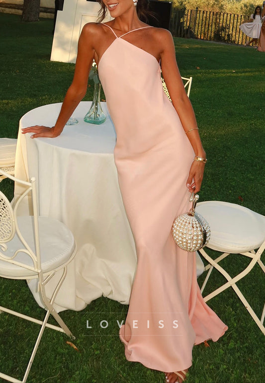 Halter Sleeveless Sleek Sheath Simple Formal Dress